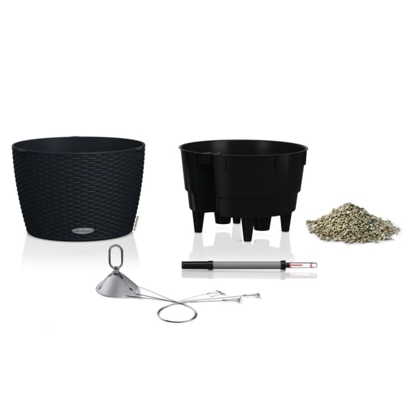 LECHUZA Hängande blomkruka NIDO Cottage 35 ALL-IN-ONE grafitsvart Svart
