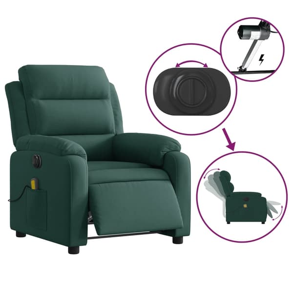 vidaXL Elektrisk massagefåtölj mörkgrön sammet Grön