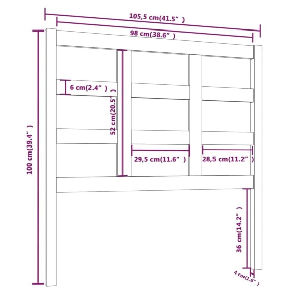 vidaXL Sänggavel grå 105,5x4x100 cm massiv furu Grå