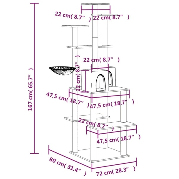 vidaXL Klösträd med sisalpelare ljusgrå 167 cm Grå