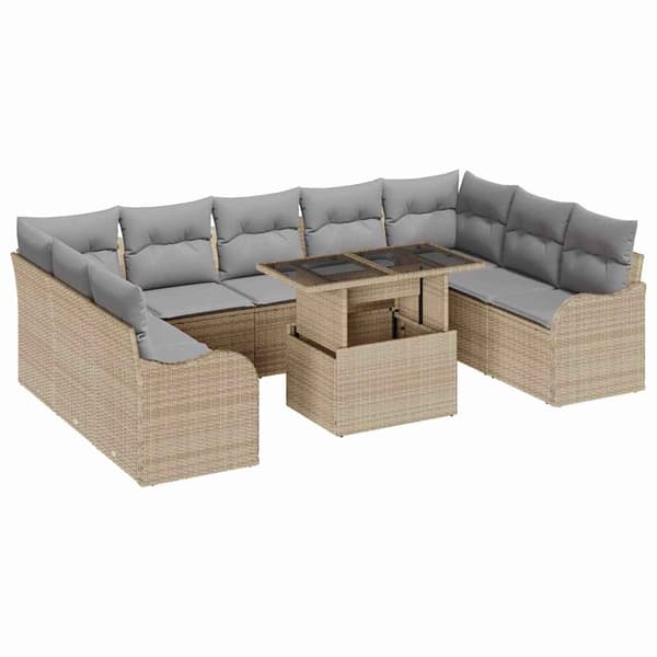 vidaXL Trädgårdsoffset 10 st Beige Poly rattan Beige