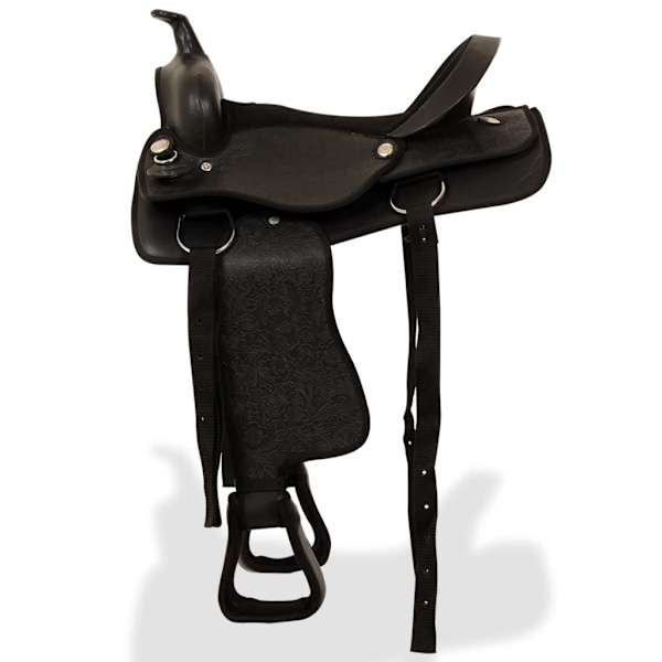 vidaXL Westernsadel träns&halsband äkta läder 17" svart Svart
