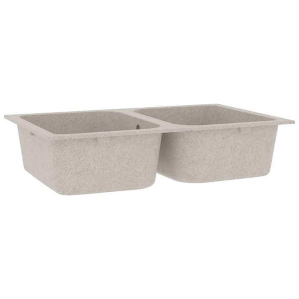 vidaXL Diskho med bräddavlopp dubbla hoar beige granit Beige