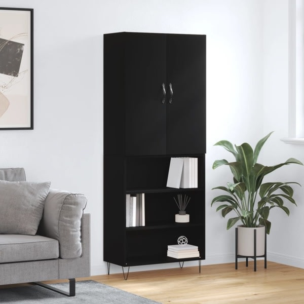 vidaXL Högskåp svart 69,5x34x180 cm konstruerat trä Svart