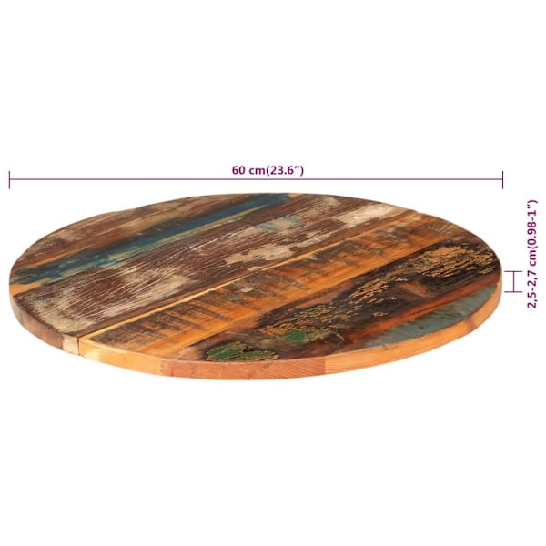 vidaXL Rund bordsskiva 60 cm 25-27 mm massivt återvunnet trä multifärg