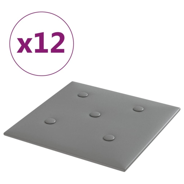 vidaXL Väggpaneler 12 st grå 30x30 cm konstläder 1,08 m² Grå