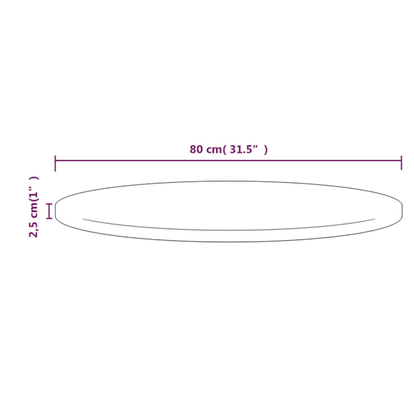 vidaXL Bordsskiva Ø80x2,5 cm massiv furu Brun