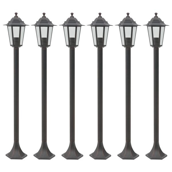 vidaXL Lyktstolpar för trädgård 6 st E27 110 cm aluminium brons Brun
