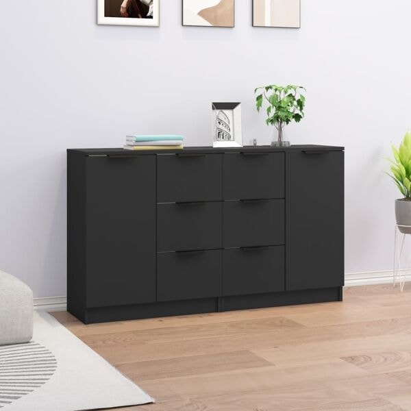 vidaXL Skänk 2 st svart 60x30x70 cm konstruerat trä Svart