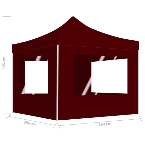 vidaXL Hopfällbart partytält med väggar aluminium 3x3 m vinröd Röd