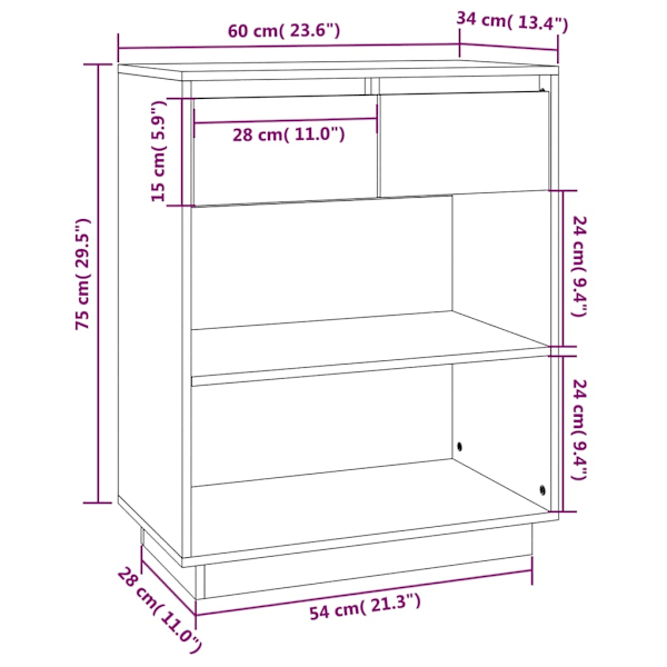 vidaXL Konsolbord svart 60x34x75 cm massiv furu Svart