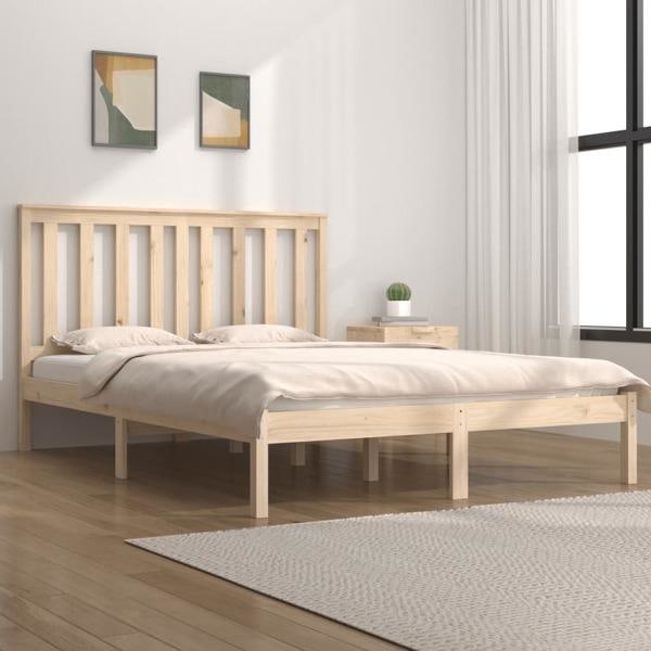 vidaXL Sängram massiv furu 140x190 cm Brun