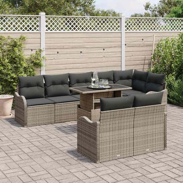 vidaXL Lounge-set med kudde 9 pcs Grå Poly rattan Grå