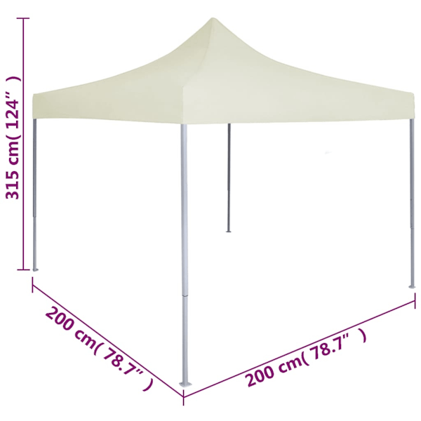 vidaXL Hopfällbart partytält 2x2 m stål gräddvit Creme