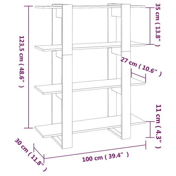 vidaXL Bokhylla/Rumsavdelare vit 100x30x123,5 cm Vit