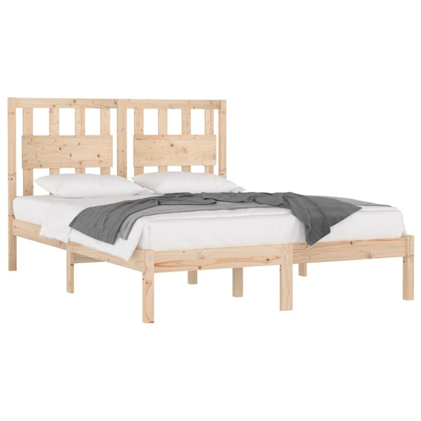 vidaXL Sängram massiv furu 135x190 cm Brun