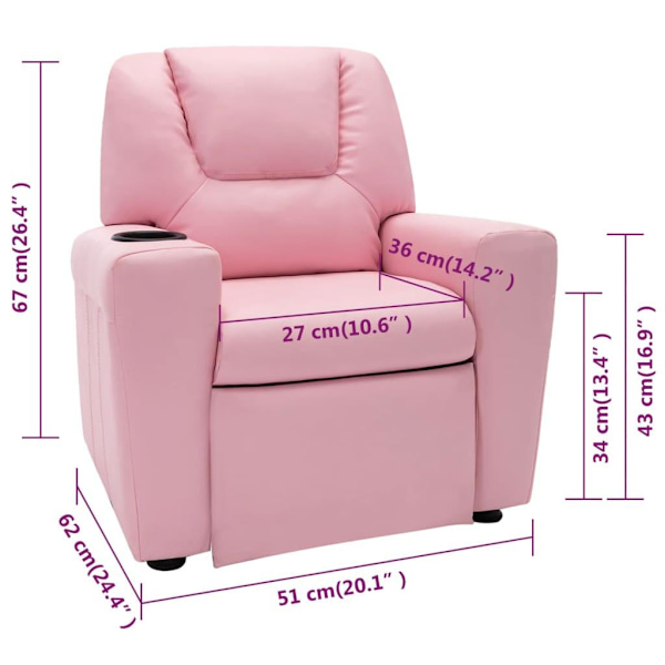 vidaXL Reclinerfåtölj för barn konstläder rosa Rosa