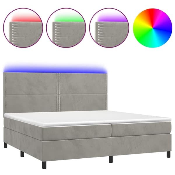 vidaXL Ramsäng med madrass & LED ljusgrå 200x200 cm sammet Grå