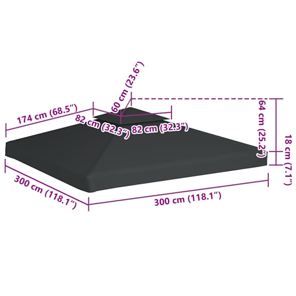 vidaXL Paviljongtak 270 g/m² 3 x m mörkgrå grå