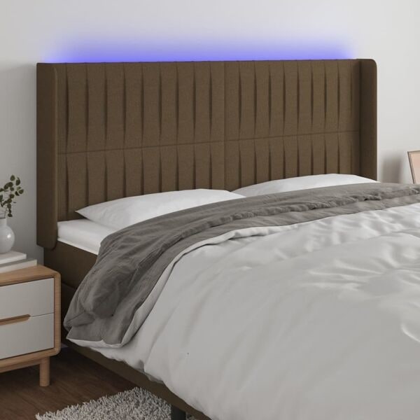 vidaXL Sänggavel LED mörkbrun 183x16x118/128 cm tyg Brun