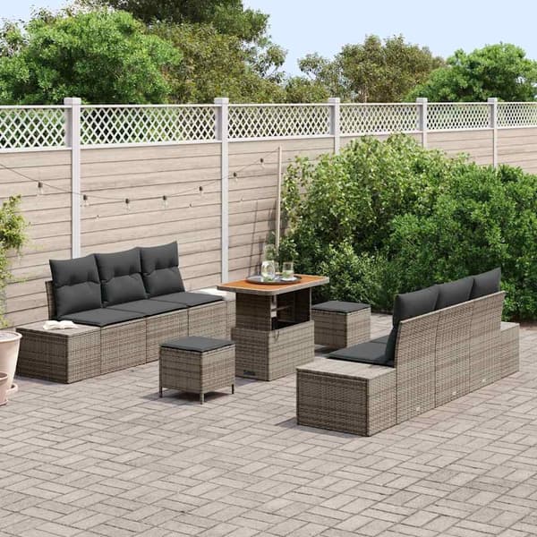 vidaXL Trädgårdsoffset med kudde med lagring 9 pcs Grå Poly rattan Ljusgrå