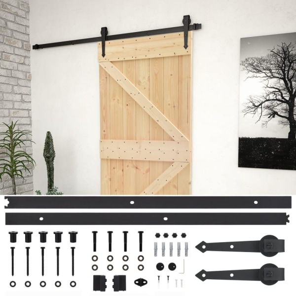 vidaXL Skjutdörr med beslag 90x210 cm massiv furu Brun