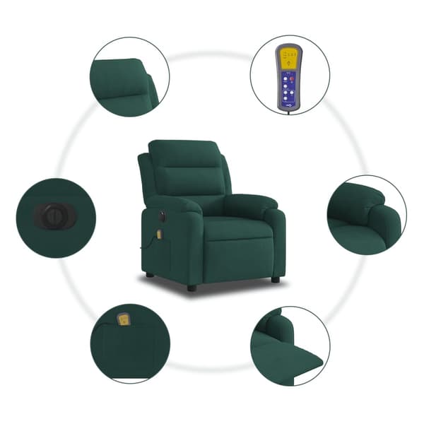 vidaXL Elektrisk massagefåtölj mörkgrön sammet Grön