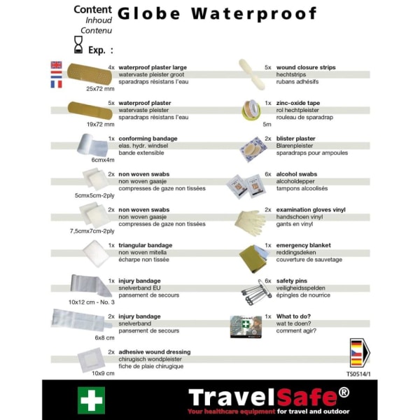 Travelsafe Första hjälpen-kit 43 delar Globe Waterproof röd Röd