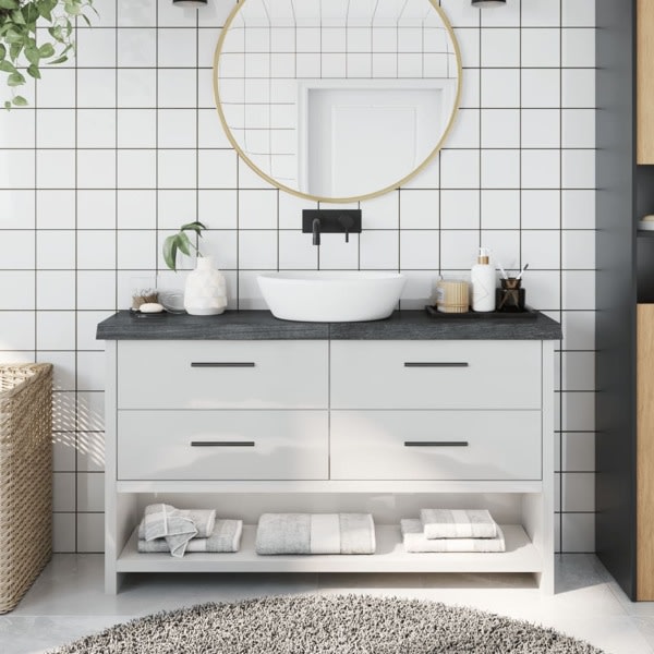 vidaXL Bänkskiva badrum mörkbrun 120x30x(2-6) cm behandlat massivt trä Grå