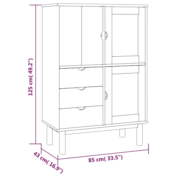 vidaXL Skänk OTTA brun&grå 85x43x125 cm massiv furu Grå