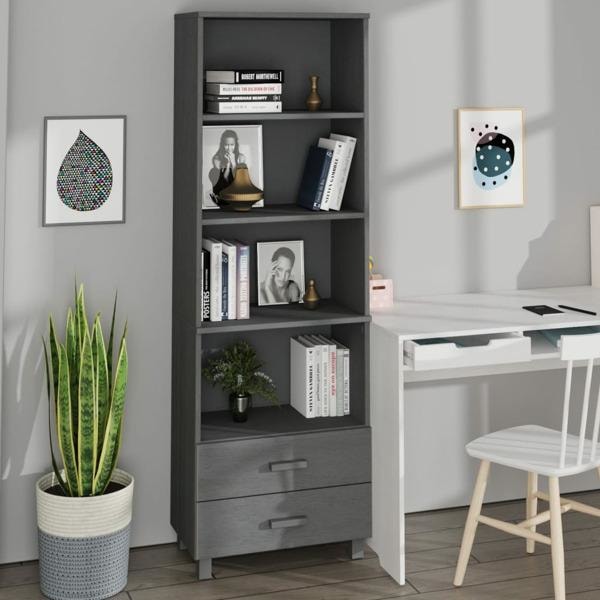 vidaXL Högskåp HAMAR mörkgrå 60x35x180 cm massiv furu grå