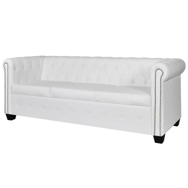 vidaXL Chesterfield 3-sits konstläder vit Vit