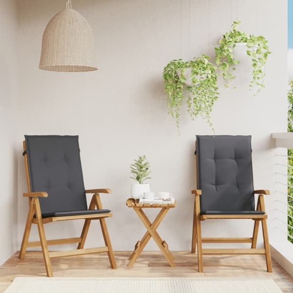 vidaXL Fällbara fåtöljer med dynor, 2 st, massivt trä, teak Brun