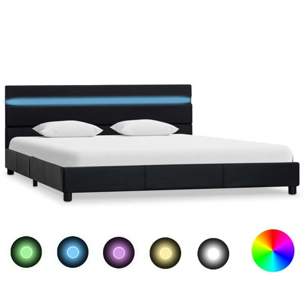 vidaXL Sängram med LED svart konstläder 140x200 cm Svart