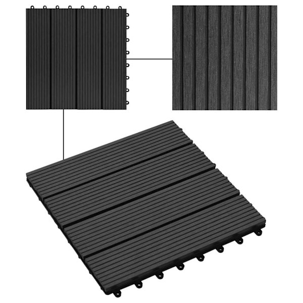 vidaXL Trall 22 st 30x30 cm 2 kvm WPC svart Svart