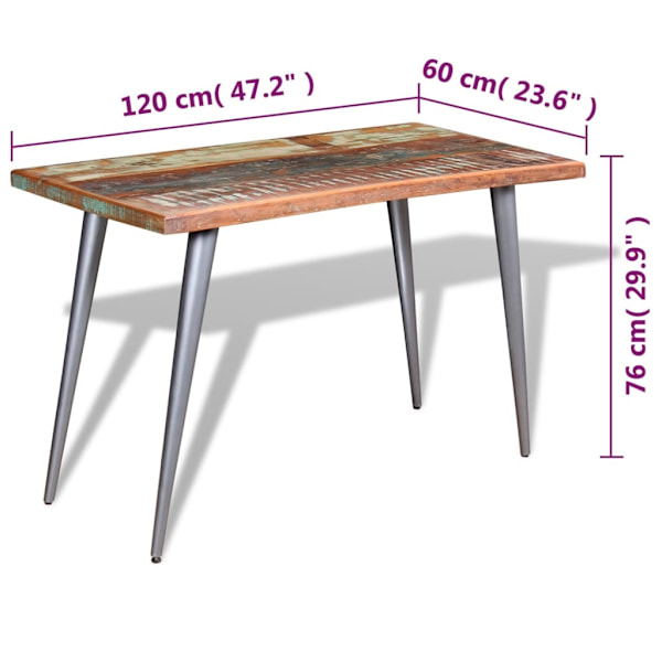 vidaXL Matbord massivt återvunnet trä 120x60x76 cm multifärg
