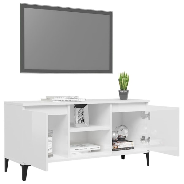 vidaXL TV-bänk med metallben vit högglans 103,5x35x50 cm Vit