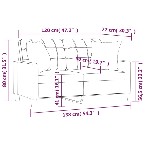 vidaXL 2-sits soffa med prydnadskuddar svart 120 cm konstläder Svart