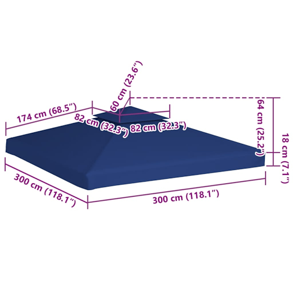 vidaXL Paviljongtak 3x3m 270g/m² vattentätt mörkblå Blå