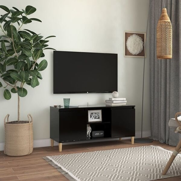vidaXL TV-bänk med massiva ben svart 103,5x35x50 cm Svart