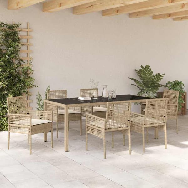 vidaXL Trädgårdsmöbelset 7 st Beige konstrotting Beige