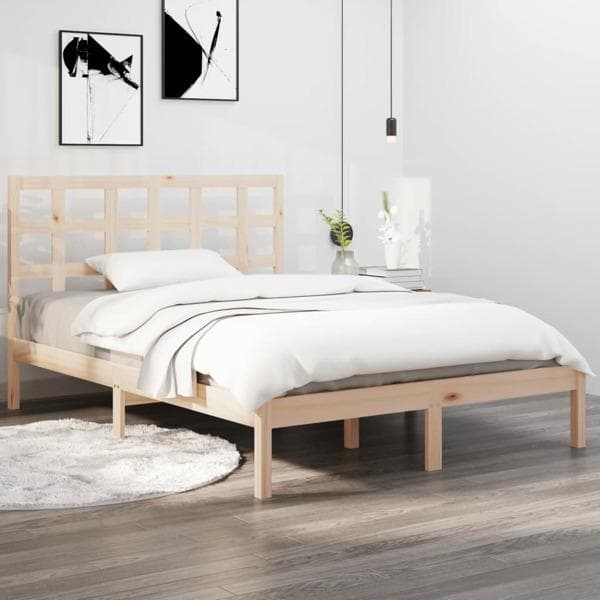 vidaXL Sängram massivt trä 140x190 cm Brun