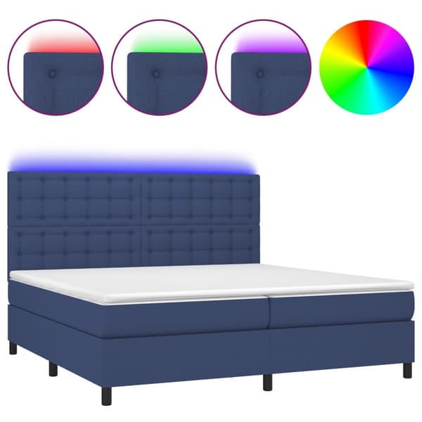 vidaXL Ramsäng med madrass & LED blå 200x200 cm tyg Blå