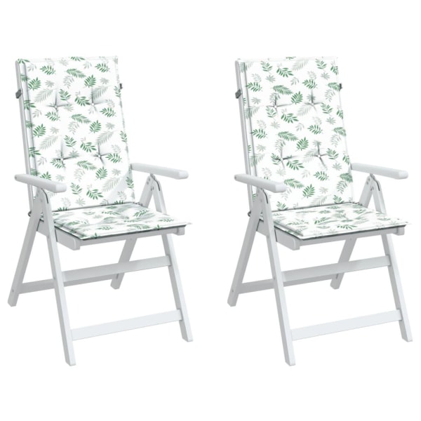vidaXL Stolsdynor för stolar med hög rygg 2 st bladmönster tyg Grön
