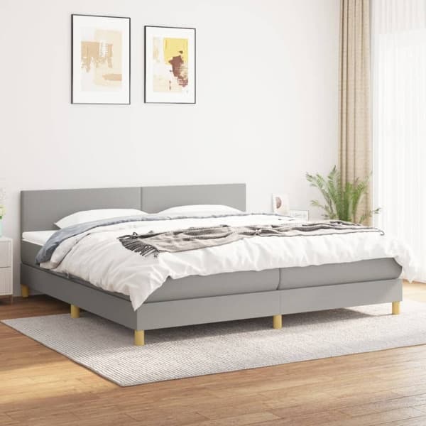 vidaXL Ramsäng med madrass ljusgrå 200x200 cm tyg Grå