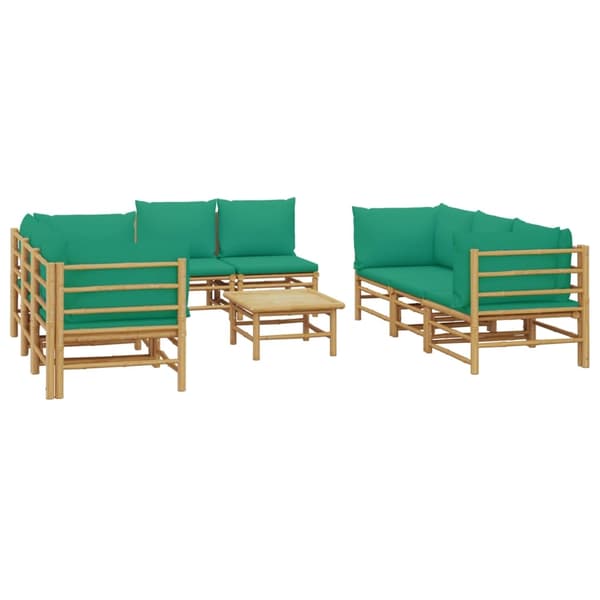 vidaXL Loungegrupp 9 delar gröna dynor bambu Brun