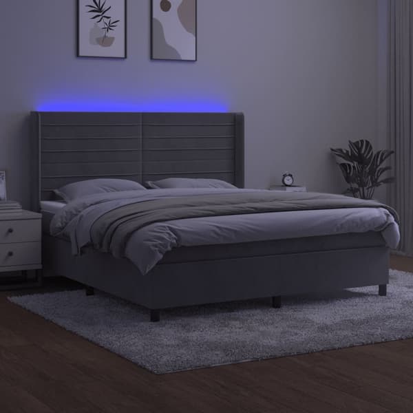 vidaXL Ramsäng med madrass & LED ljusgrå 160x200 cm sammet Grå