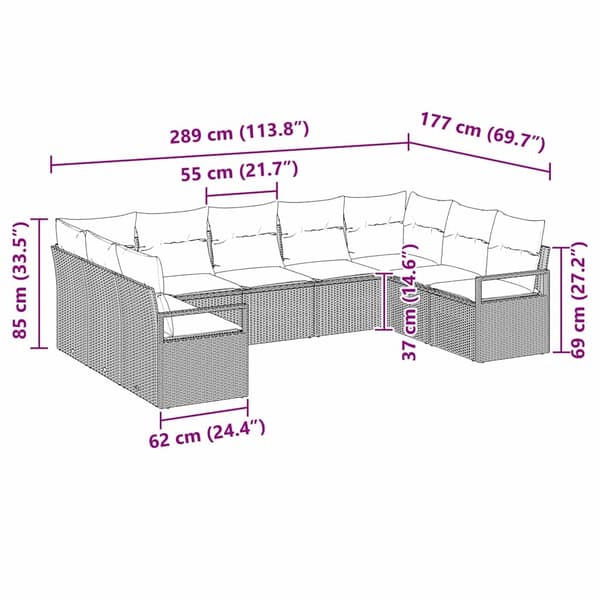 vidaXL Soffset med kudde 9 pcs Ljusgrå konstrotting Ljusgrå