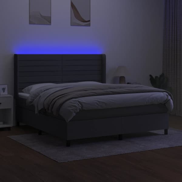 vidaXL Ramsäng med madrass & LED mörkgrå 160x200 cm tyg Grå