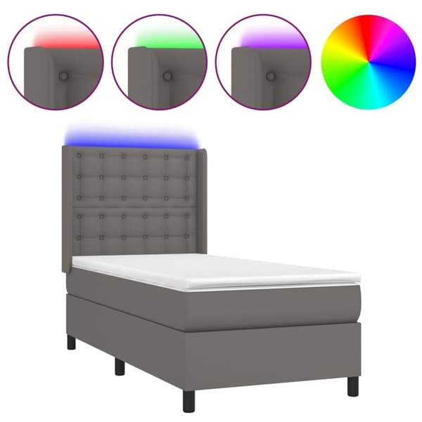 vidaXL Ramsäng med madrass & LED grå 100x200 cm konstläder Grå